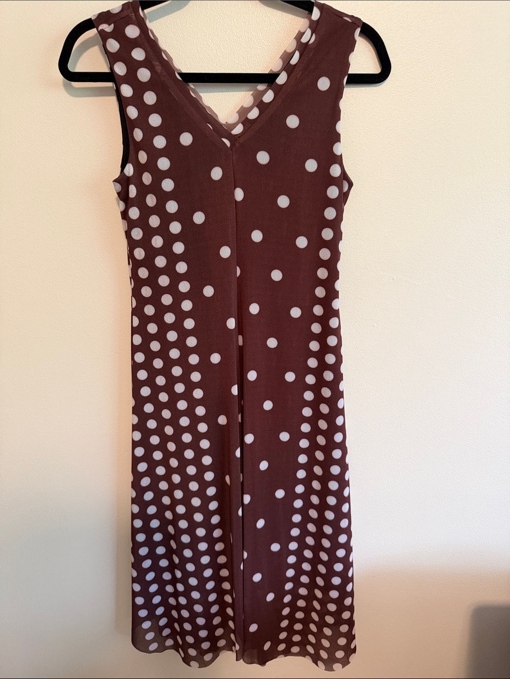 TAHARI Sheer Mesh Polka Dot Midi Dress V-Neck Layered